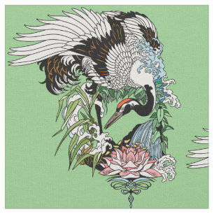 Tissu Grue japonaise dans le jardin
