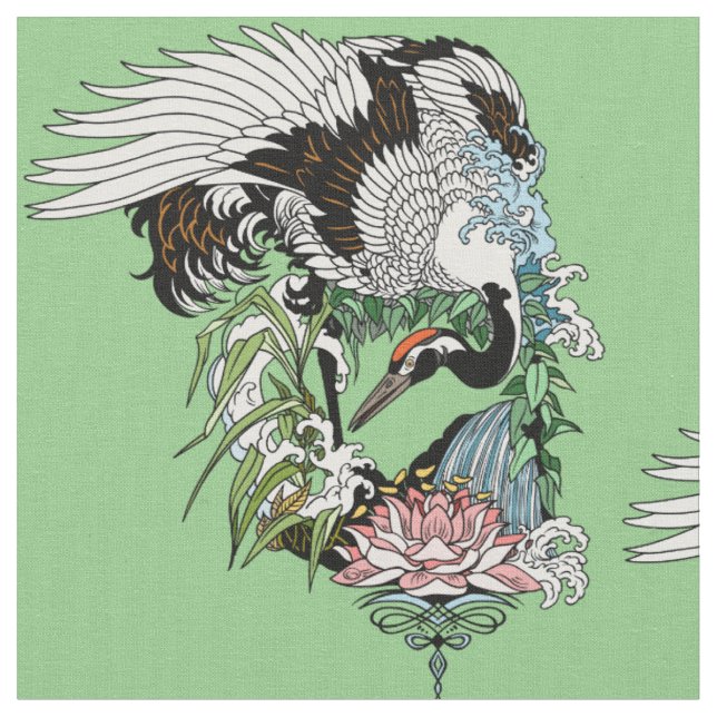 Tissu Grue japonaise dans le jardin (Fermer)