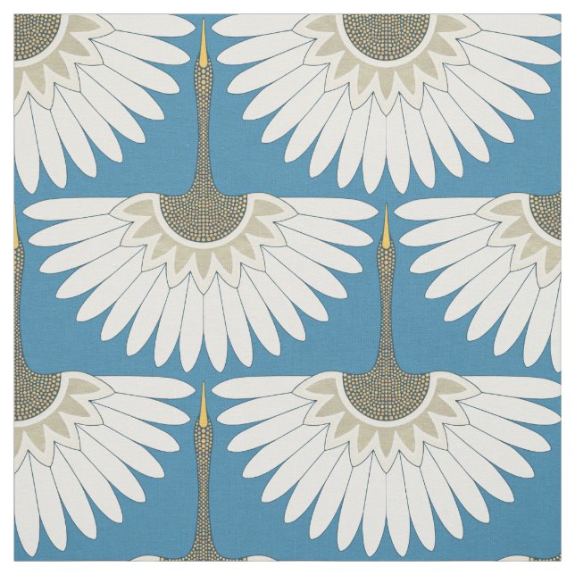Tissu grues art déco bleu (Échantillon)
