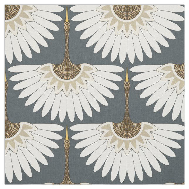 Tissu grues art déco obsidian gris (Échantillon)