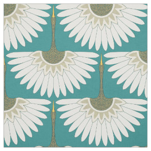 Tissu grues art déco turquoise