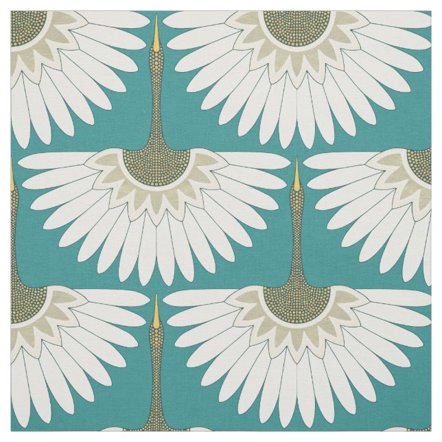 Tissu grues art déco turquoise (Échantillon)