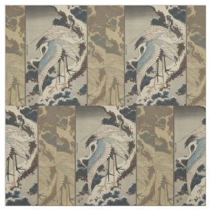 Tissu Grues sur un pin couvert de neige Hokusai