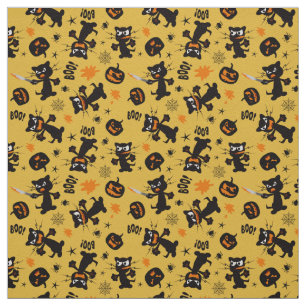 Tissu Grumpy Black Halloween Chats et Citrouilles Éffray