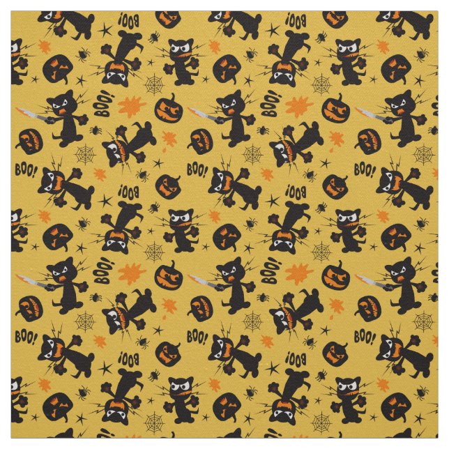 Tissu Grumpy Black Halloween Chats et Citrouilles Éffray (Échantillon)