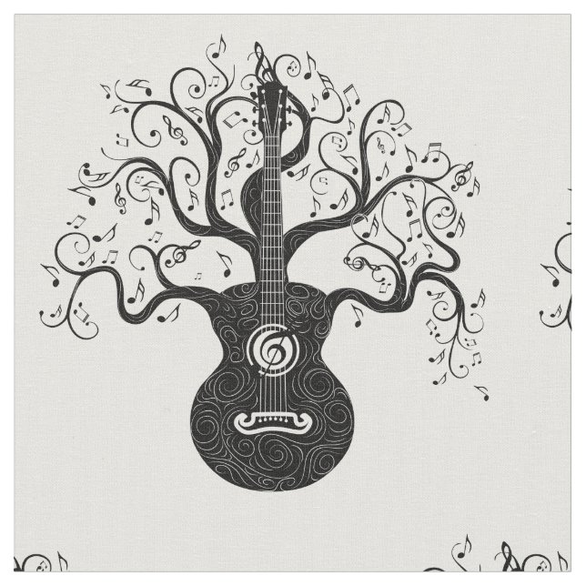 Tissu Guitare arbre de vie et notes musicales (Fermer)