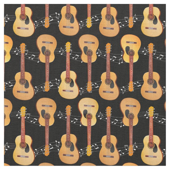 Tissu Guitares acoustiques classiques Notes musicales su (Fermer)