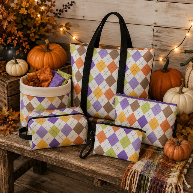 Tissu Halloween Automne Argyle Violet Orange & Vert Citr (Créateur téléchargé)