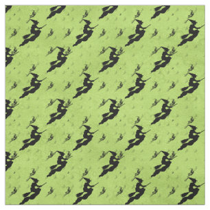 Tissu Halloween Black sorcière Silhouette Motif Vert