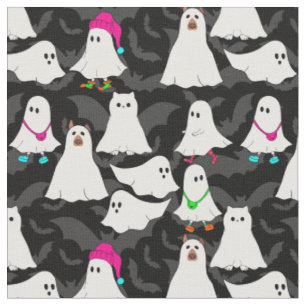 Tissu halloween chat chien fantôme noir
