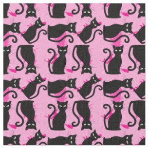 Tissu halloween chat noir sorcière rose