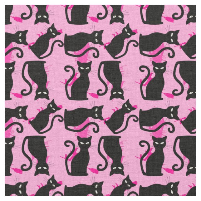 Tissu halloween chat noir sorcière rose (Fermer)