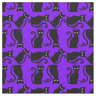 Tissu halloween chat noir sorcière violet