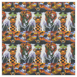 Tissu Halloween Citrouille à la sorcière blanche Kitty G