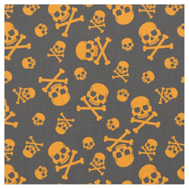 Tissu Halloween crâne et os croisés orange (Fermer)