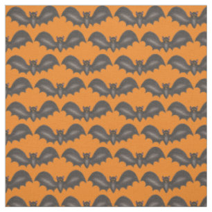 Tissu Halloween Éffrayant Black Flying Bats Orange