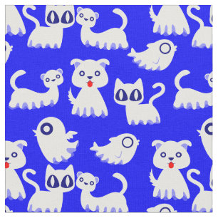 Tissu halloween fantôme chien fureteur bleu