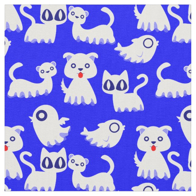 Tissu halloween fantôme chien fureteur bleu (Fermer)