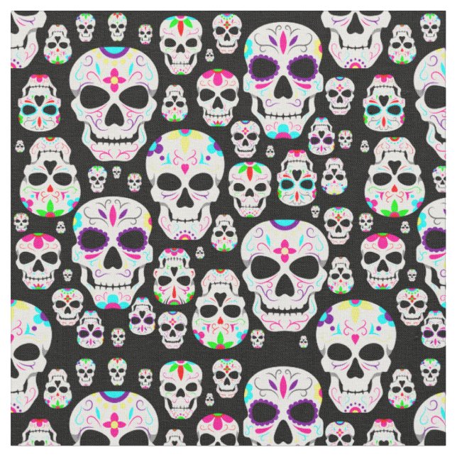 Tissu halloween gothique crânes de sucre noir (Fermer)