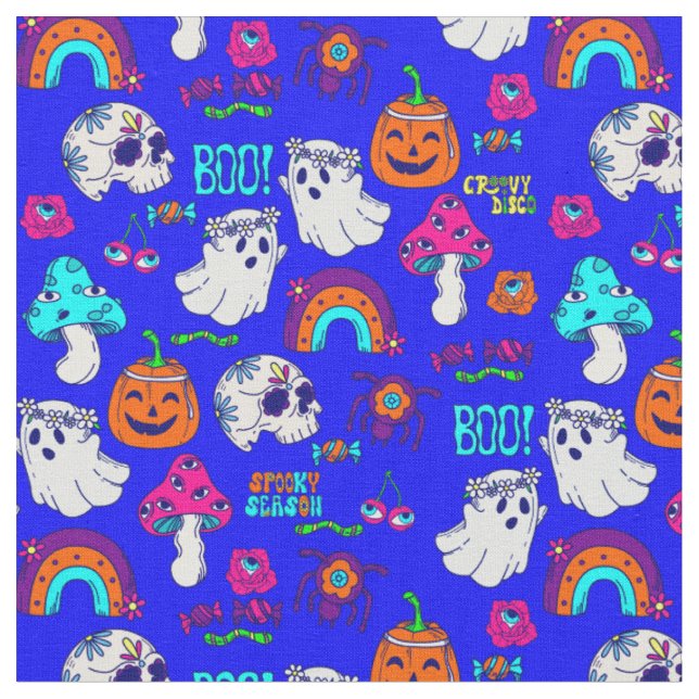 Tissu halloween groovy disco champignons effrayants (Fermer)