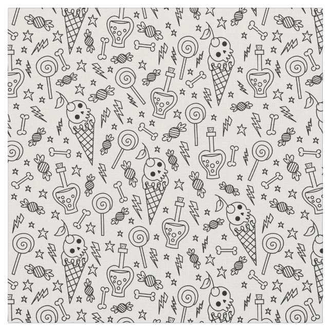 Tissu halloween ice cream skull bones poison white (Fermer)