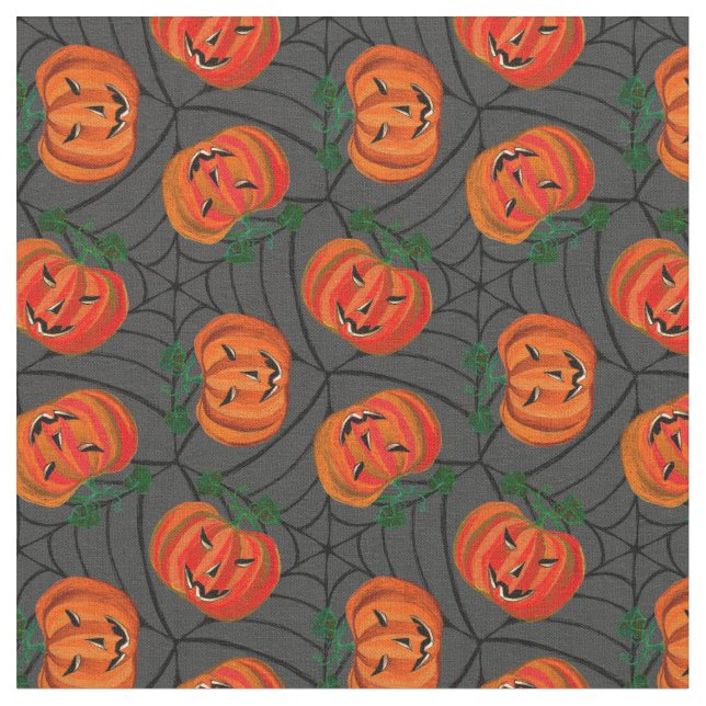 Tissu Halloween Jack o'lantern Cobwebs Motifs Citrouille (Fermer)