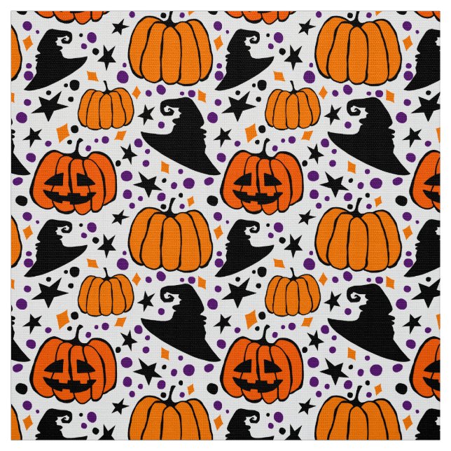 Tissu Halloween Jack O'Lantern Et Casquette De Sorcière  (Échantillon)