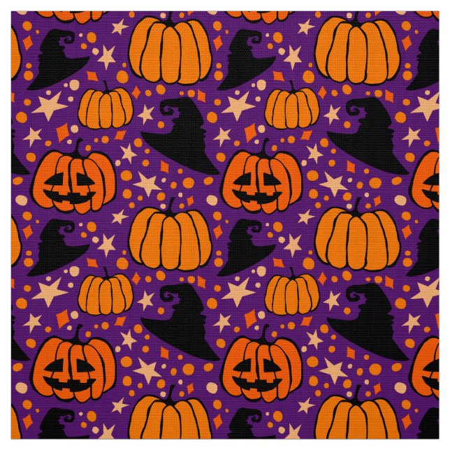 Tissu Halloween Jack O'Lantern Et Casquette De Sorcière  (Échantillon)