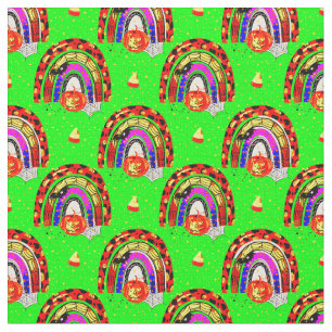 Tissu Halloween Leopard arc-en-ciel rétro Citrouille sur