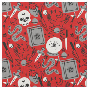 Tissu halloween occulte magique mystique ésotérique roug