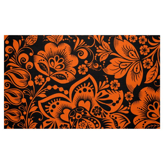 Tissu Halloween Orange Floral Motif Arrière - plan noir (Fat Quarter)