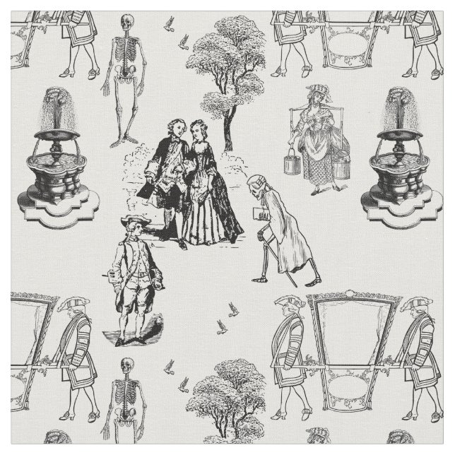 Tissu halloween rococo baroque squelette toile crâne (Fermer)