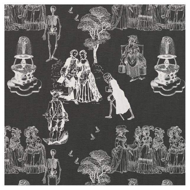 Tissu halloween squelette toile rococo antique crâne (Fermer)