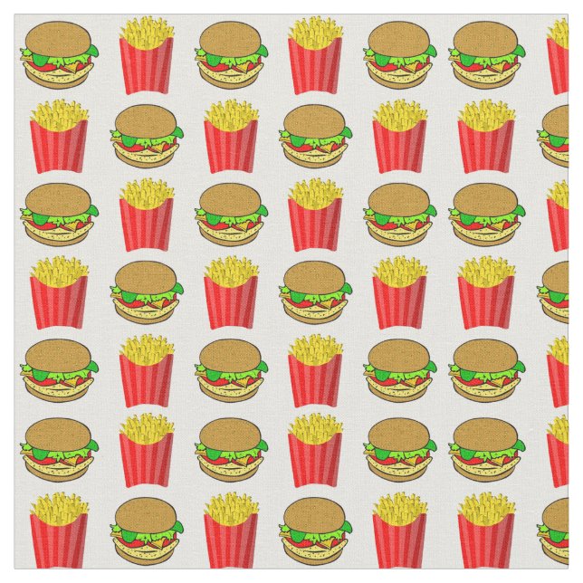 Tissu Hamburgers drôles et frites (Fermer)