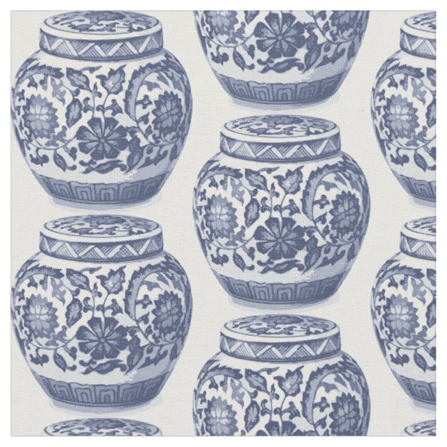 Tissu Hamptons bleu et blanc Ginger Jar Vase Motif (Fermer)