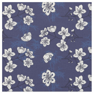 Tissu Hamptons Bleu Floral Motif Botanique