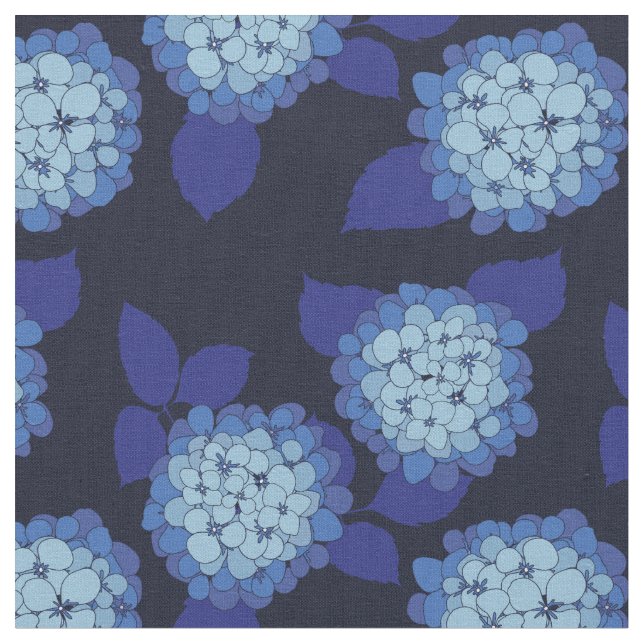 Tissu Hamptons Navy Blue Hydrangeas Floral Pattes (Fermer)
