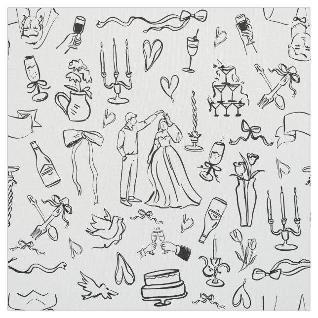 Tissu hand drawn wedding marriage bridal toile (Échantillon)