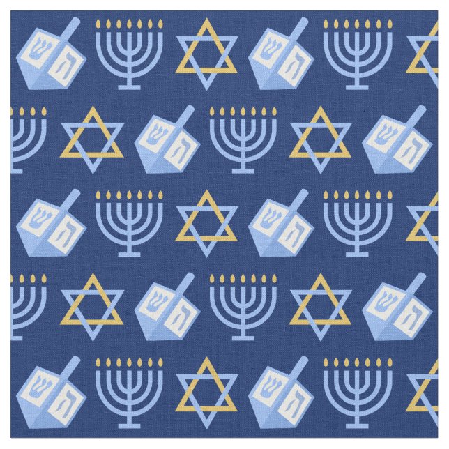 Tissu Hanoukka Blue Menorah Dreidel Motif Chanukah (Fermer)