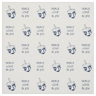 Tissu Hanoukka DREIDEL BLUE Peace Love Joy