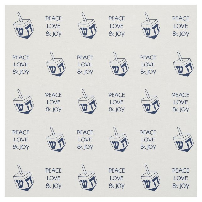 Tissu Hanoukka DREIDEL | BLUE Peace Love Joy (Échantillon)