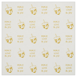 Tissu Hanoukka DREIDEL GOLD Peace Love Joy