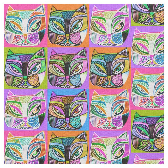 Tissu Happy Cat Rainbow (Fermer)