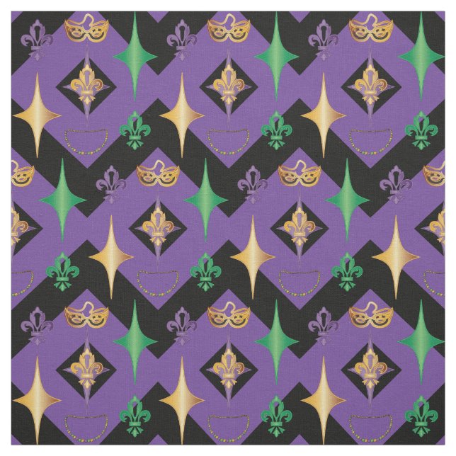 Tissu Harlequins Perles Masque Fleur de Lis Mardi Gras (Échantillon)
