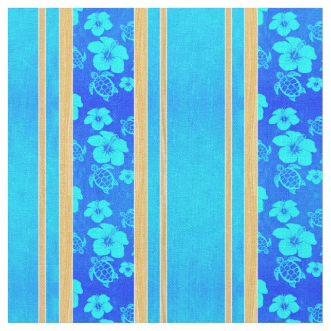 Tissu Hawaïen bleu Honu de ketmie (Fermer)