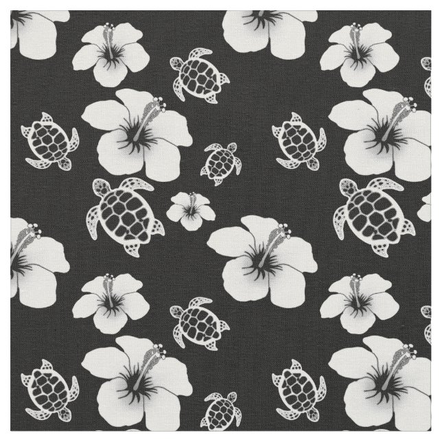 Tissu Hawaïen noir et blanc de Honu de ketmie (Fermer)
