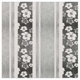 Tissu Hawaïen noir et blanc Honu de ketmie