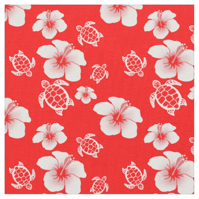 Tissu Hawaïen rouge de Honu de ketmie (Fermer)