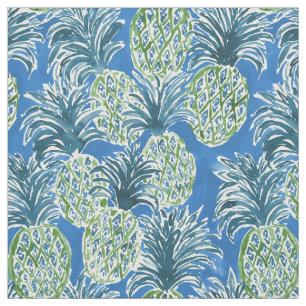 Tissu Hawaïen tropical bleu HEURE d'ANANAS de LAPIS