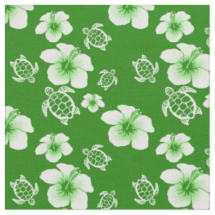 Tissu Hawaïen vert de Honu de ketmie